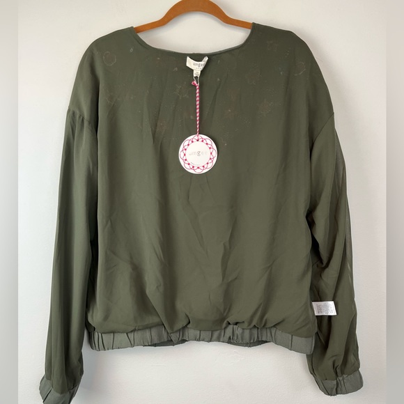 NWT Umgee Floral Embroidered Bomber Jacket Ruffle Olive Green Zip Up Medium - Picture 6 of 14